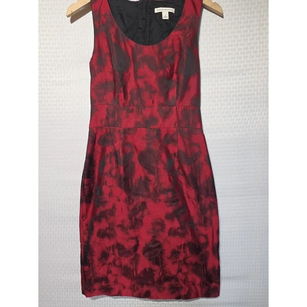 Banana Republic Red Black Abstract Print Sheath Dress Size 0 Sleeveless Lined... - Picture 2 of 11